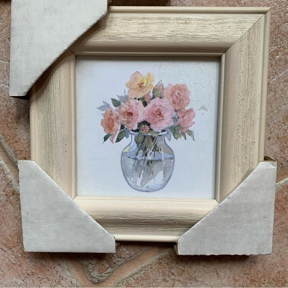 Set/2 Framed floral prints in weathered wood frames farmhouse pastel country - Picture 4 of 7